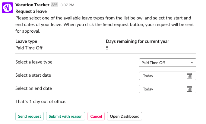 Request leave with Vacation Tracker